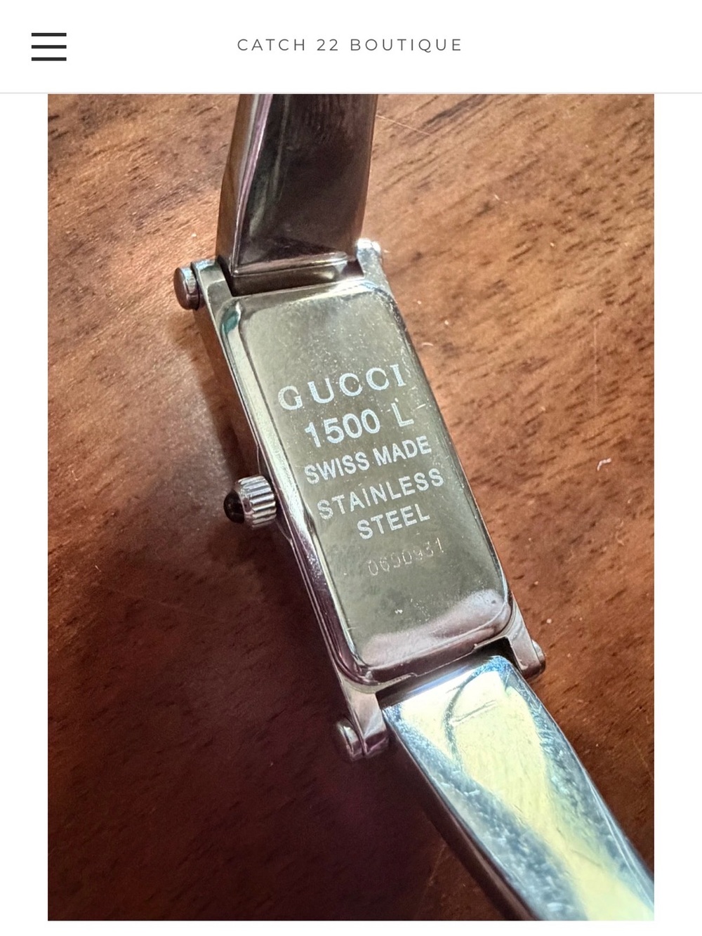 Gucci Silver-Tone Bangle Watch with Black Rectangular Dial - Picture 8 of 8